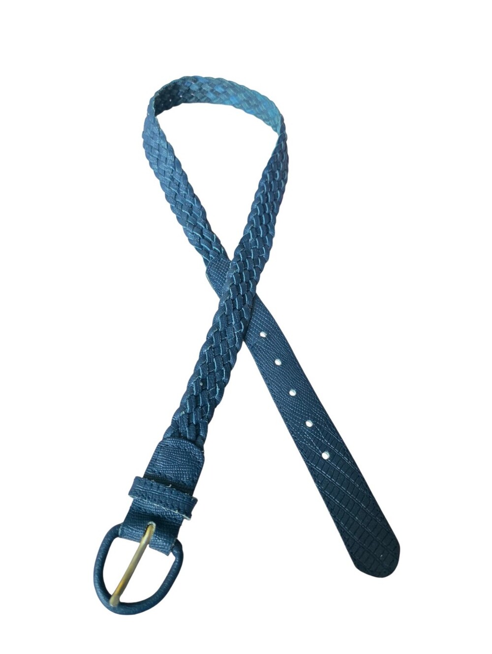 Vintage Braided Leather Belt - Blue